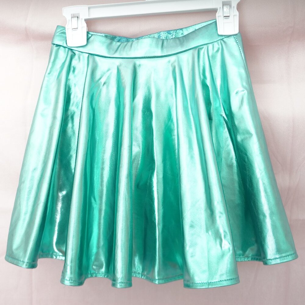 Girls Dance Athletic Shiny Metallic Skirt with hidden shorts
